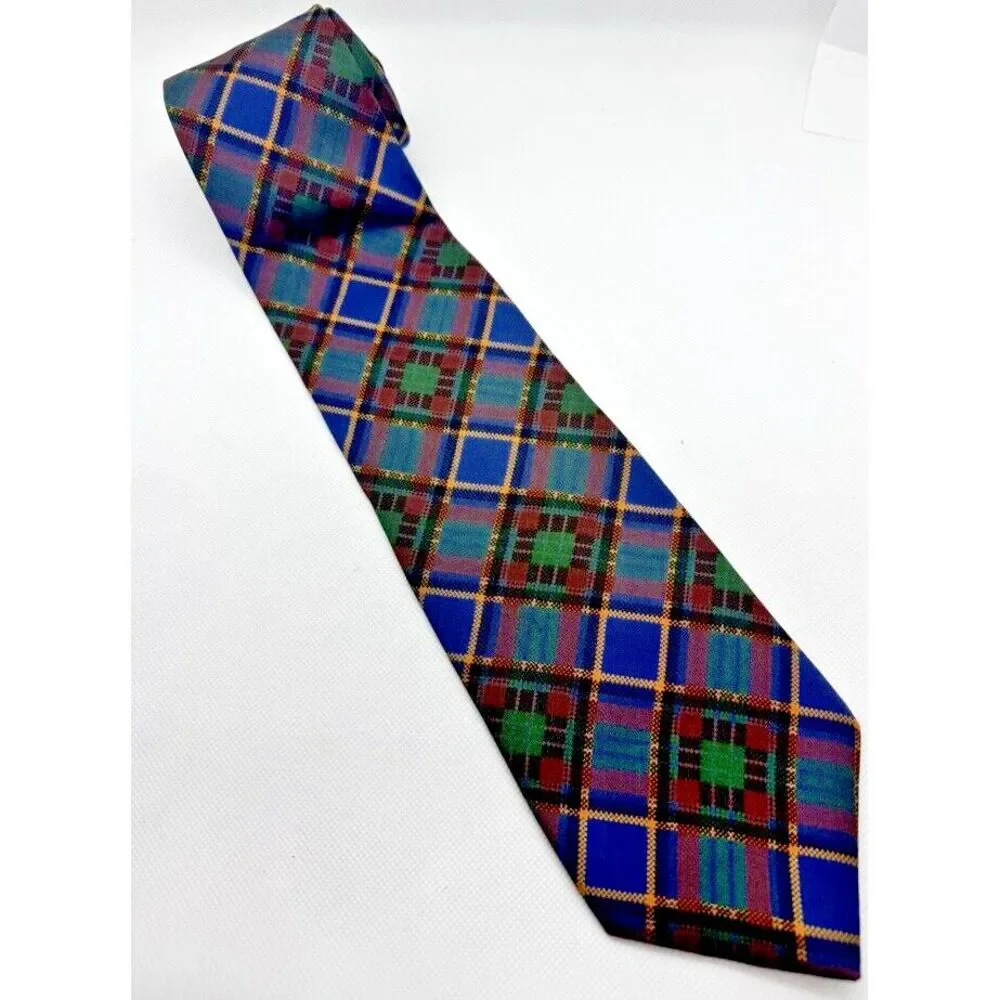 Abercrombie &‎ Fitch 100% Silk Tie Men VINTAGE Green Plaid 59